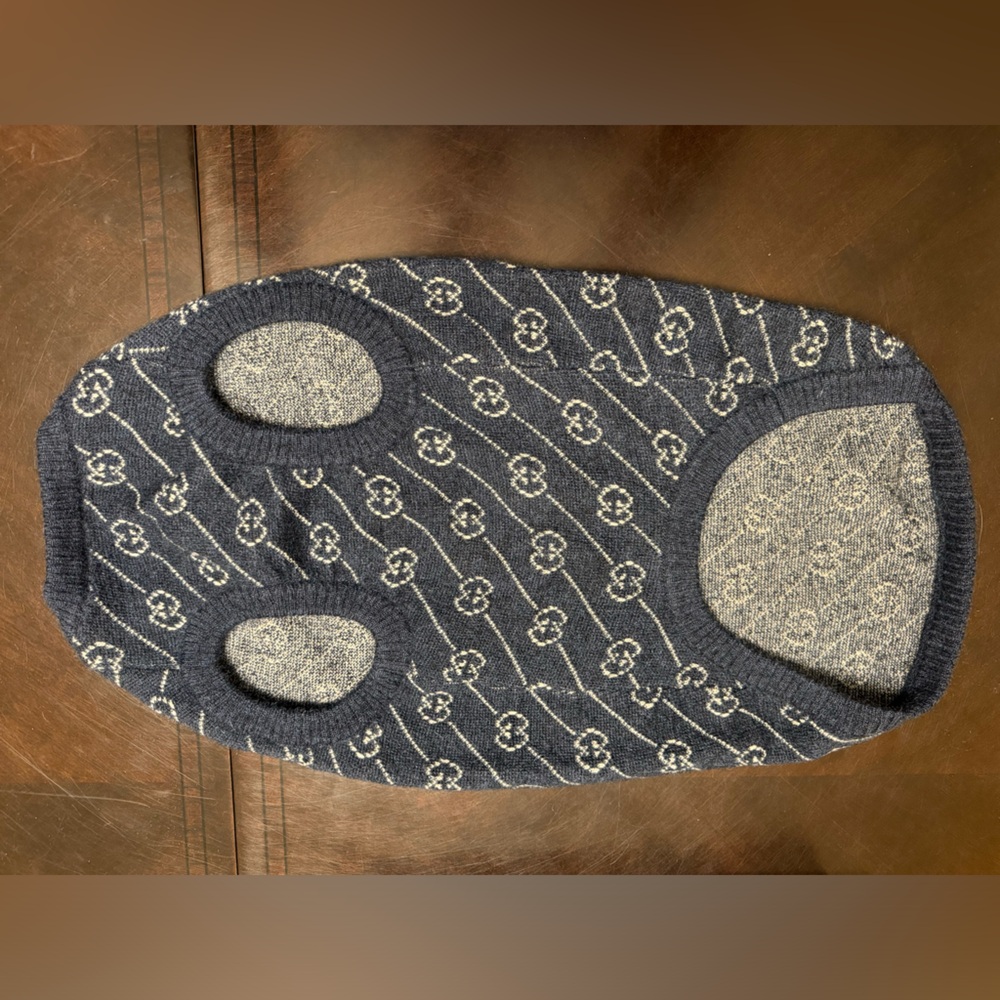 New Authentic Gucci GG Logo Dog Wool Sweater Vest Blue - Picture 6 of 16